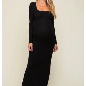 Long Sleeve Square Neck Black Maxi Maternity Dress